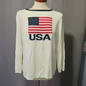 Faded Glory Cream USA Flag Sweater